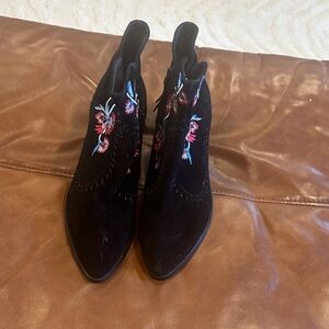Rebecca Minkoff Black Suede Embroidered Ankle Booties